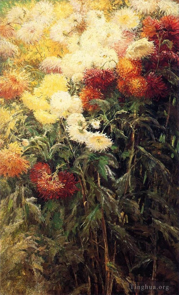 Gustave Caillebotte Oil Painting - Chrysanthemums Garden at Petit Gennevilliers