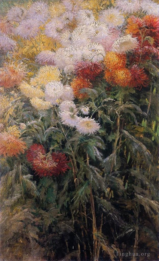 Gustave Caillebotte Oil Painting - Clump of Chrysanthemums Garden at Petit Gennevilliers