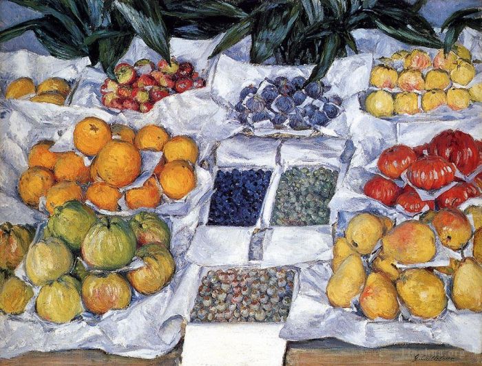 Gustave Caillebotte Oil Painting - Fruit Displayed On A Stand still life