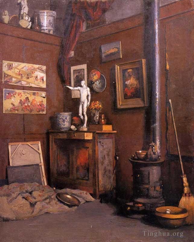Gustave Caillebotte Oil Painting - Interior of a Studio with Stove