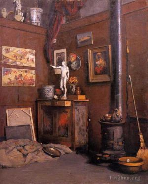 Artist Gustave Caillebotte's Work - Interior of a Studio with Stove