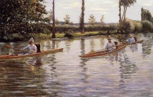 Artist Gustave Caillebotte's Work - Perissoires sur lYerres aka Boating on the Yerres seascape