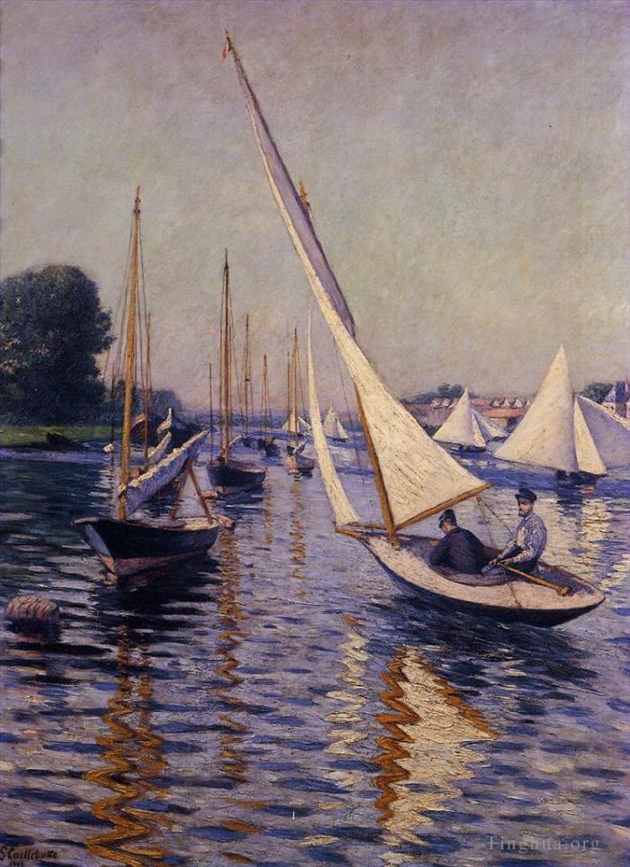 Gustave Caillebotte Oil Painting - Regatta at Argenteuil seascape