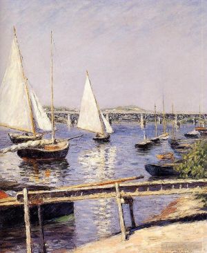 Artist Gustave Caillebotte's Work - Sailing Boats at Argenteuil seascape