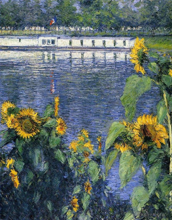 Gustave Caillebotte Oil Painting - Sunflowers on the Banks of the Seine