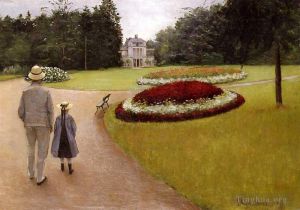 Antique Oil Painting - The Park on the Caillebotte Property at Yerres