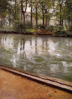Artist Gustave Caillebotte's Work - The Yerres Rain aka Riverbank in the Rain