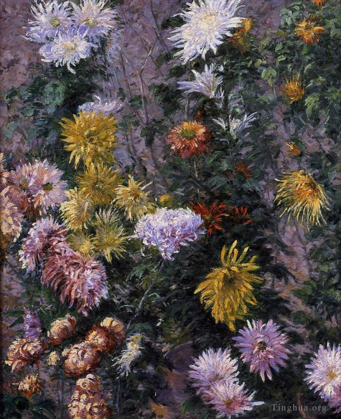 Gustave Caillebotte Oil Painting - White and Yellow Chrysanthemums Garden at Petit Gennevilliers