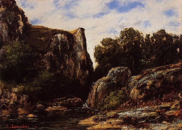 Gustave Courbet Oil Painting - A Waterfall in the Jura