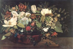 Artist Gustave Courbet's Work - Basket of Flowers