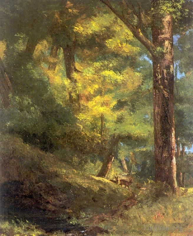 Gustave Courbet Oil Painting - Deux Chevre Uils Dans la Foret