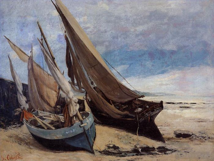 Gustave Courbet Oil Painting - Fishing Boats on the Deauville Beach