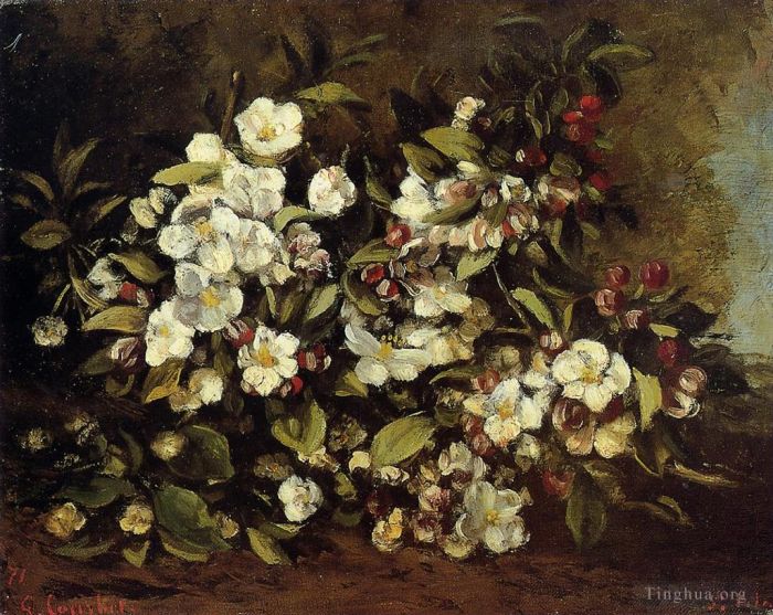 Gustave Courbet Oil Painting - Flowering Apple Tree Branch
