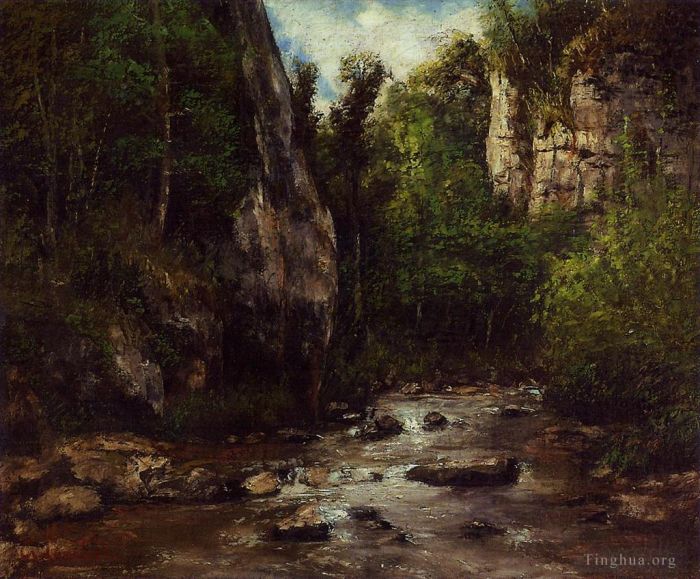 Gustave Courbet Oil Painting - Landscape near Puit Noir near Ornans
