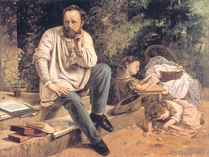 Gustave Courbet Oil Painting - Portrait of PJ Proudhon in 1853