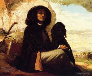 Artist Gustave Courbet's Work - Self Portrait with a Black Dog