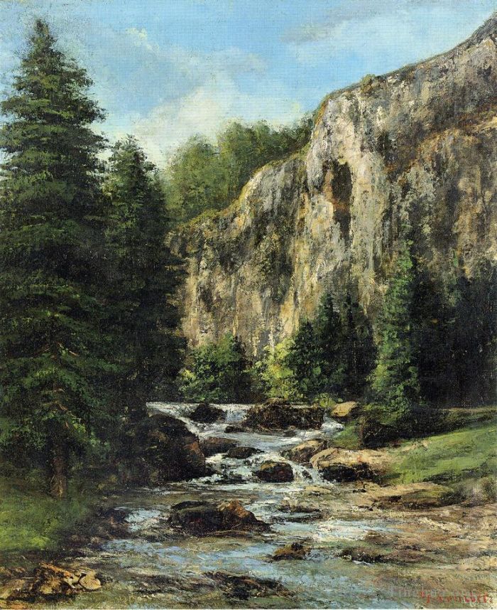 Gustave Courbet Oil Painting - Study forLandscape with Waterfall