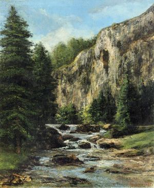 Artist Gustave Courbet's Work - Study forLandscape with Waterfall