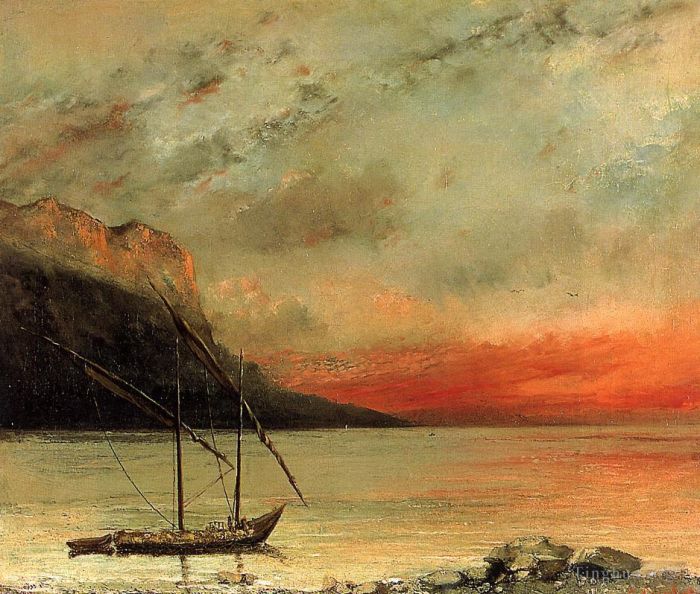 Gustave Courbet Oil Painting - Sunset on Lake Leman