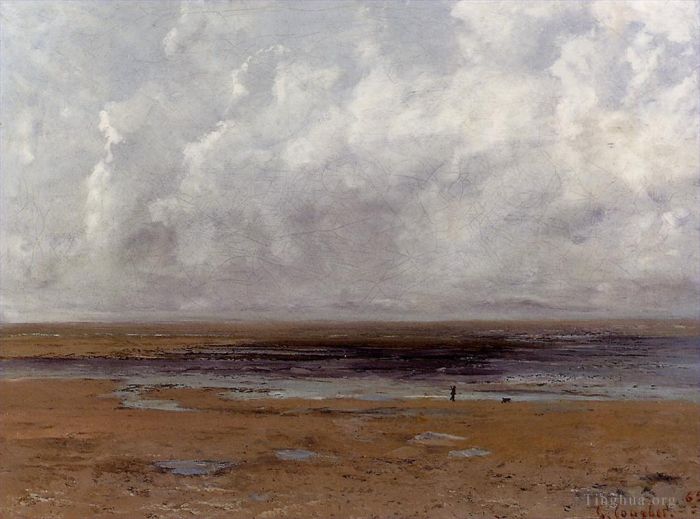 Gustave Courbet Oil Painting - The Beach at Trouville at Low Tide