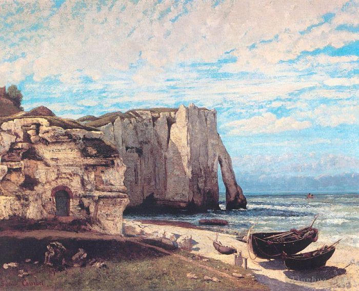 Gustave Courbet Oil Painting - The Cliff at Etretat After the Storm