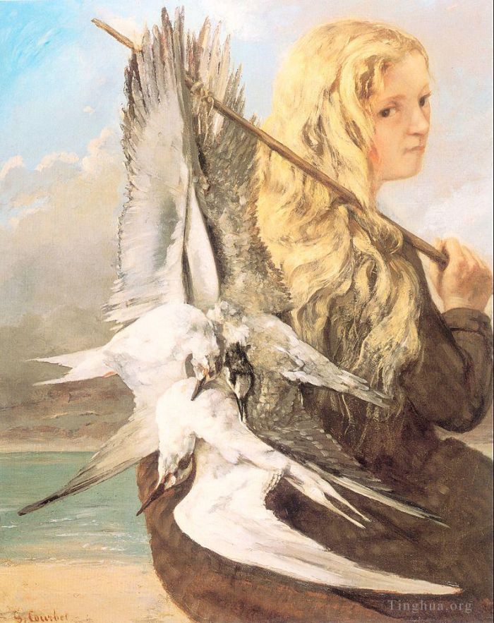 Gustave Courbet Oil Painting - The Girl with the Seagulls Trouville