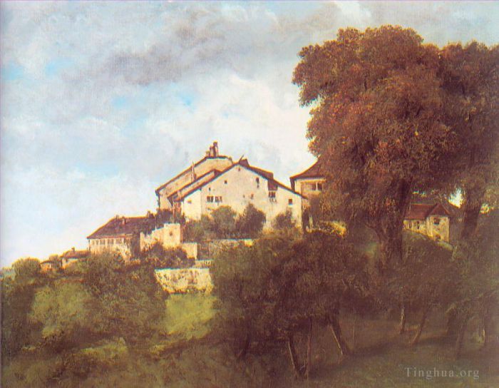Gustave Courbet Oil Painting - The Houses of the Chateau DOrnans