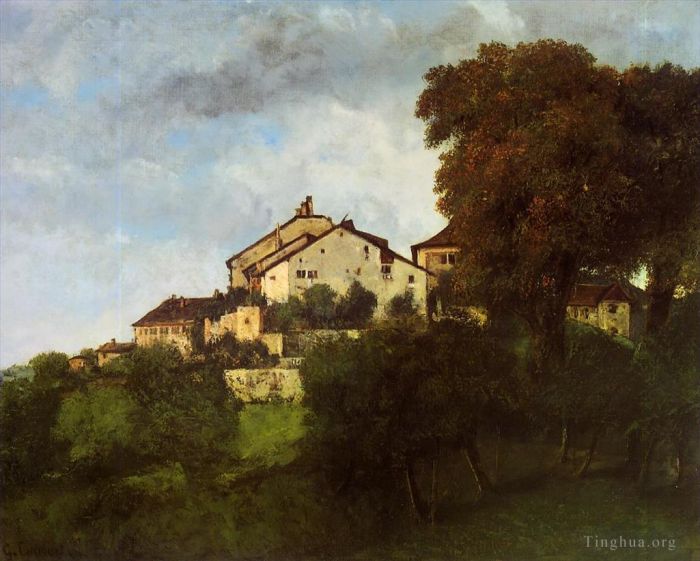 Gustave Courbet Oil Painting - The Houses of the Chateau d Ornans