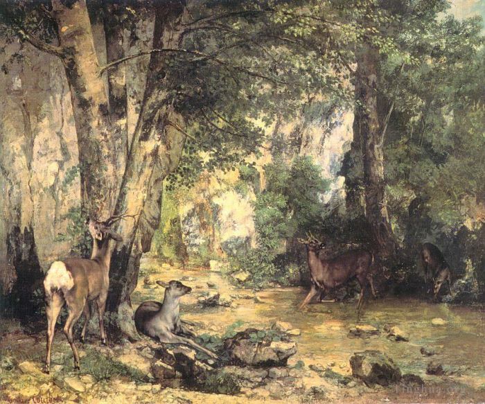 Gustave Courbet Oil Painting - The Shelter of the Roe Deer at the Stream of Plaisir Fontaine Doubs