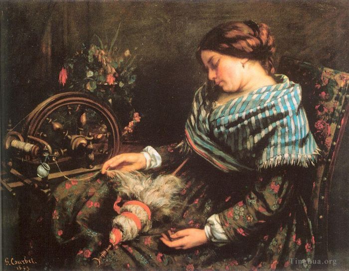 Gustave Courbet Oil Painting - The Sleeping Spinner