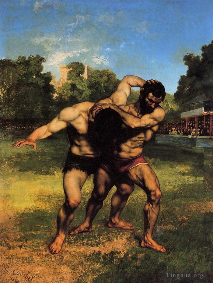 Gustave Courbet Oil Painting - The Wrestlers