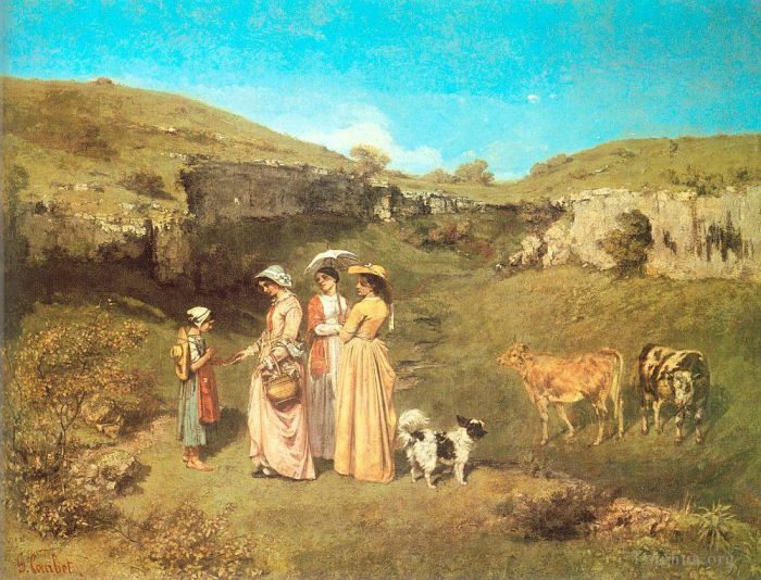 Gustave Courbet Oil Painting - The Young Ladies of the Village CGF