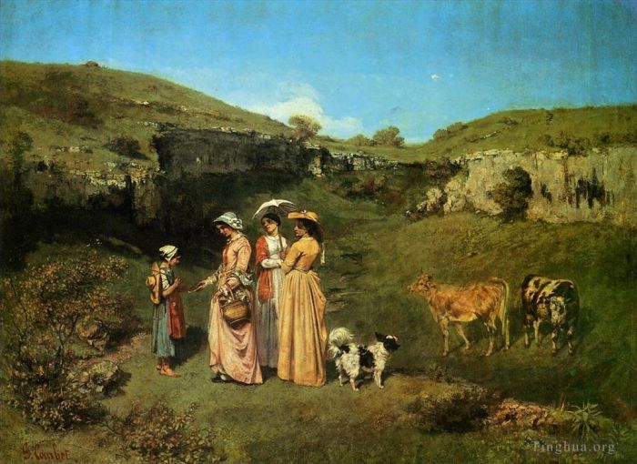 Gustave Courbet Oil Painting - The Young Ladies of the Village