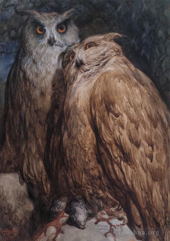 Gustave Dore Oil Painting - Two Owls