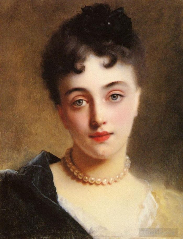 Gustave Jacquet Oil Painting - An Elegant Lady With Pearls