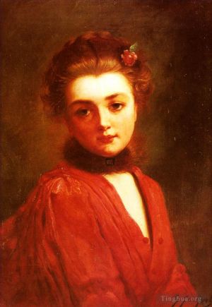 Artist Gustave Jacquet's Work - Portrait Of A Girl In A Red Dress lady