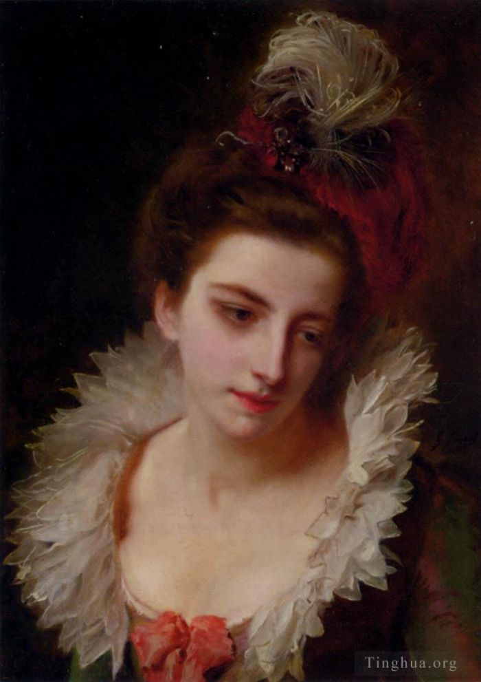 Gustave Jacquet Oil Painting - Portrait Of A Lady With A Feathered Hat lady