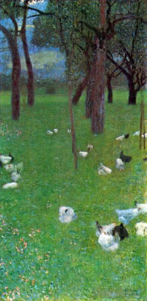 Artist Gustave Klimt's Work - After the Rain Garden with Chickens in St Agatha