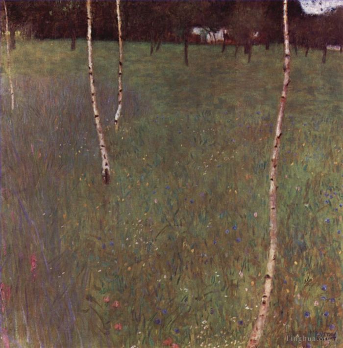 Gustave Klimt Oil Painting - Farm Houses with Birch Trees