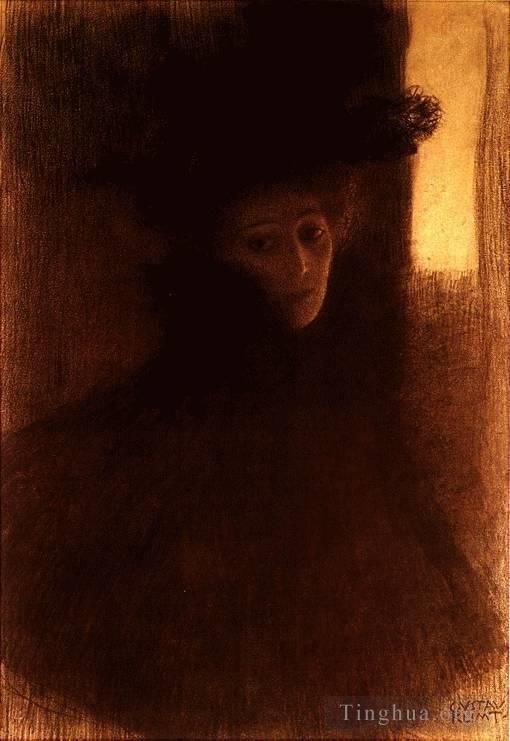Gustave Klimt Oil Painting - Dame mit Cape 1897