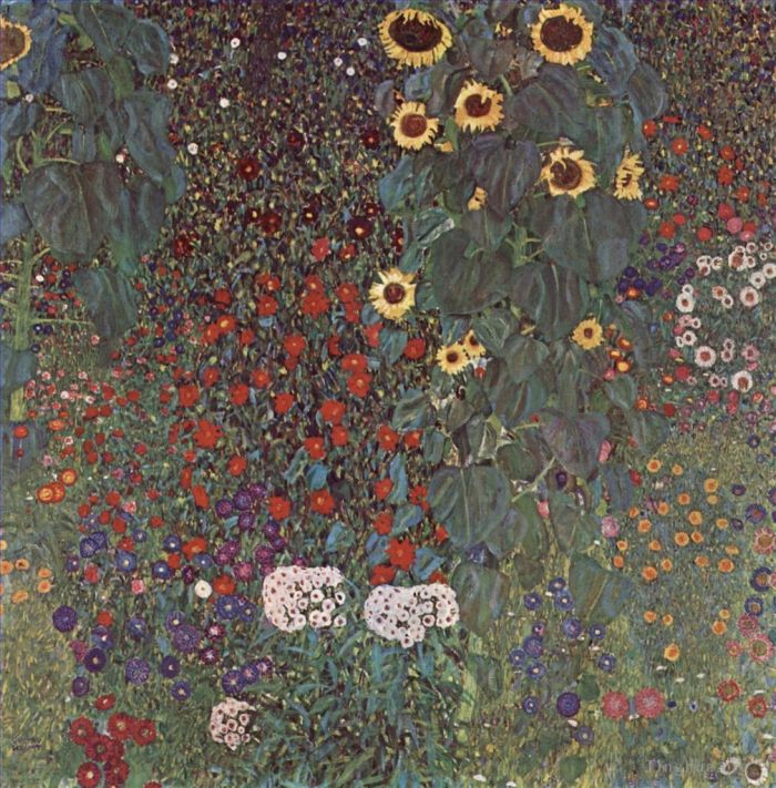 Gustave Klimt Oil Painting - Gartenmit SonnenblumenaufdemLande