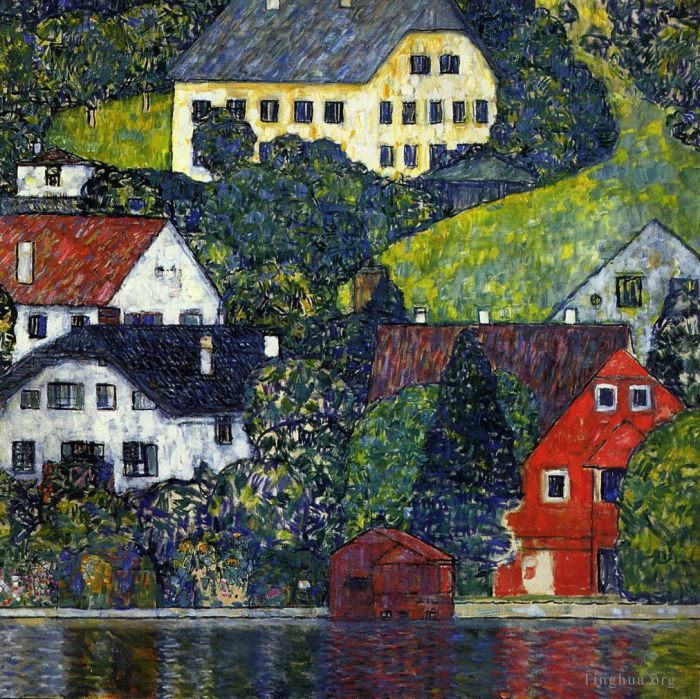 Gustave Klimt Oil Painting - Houses at Unterach on the Attersee