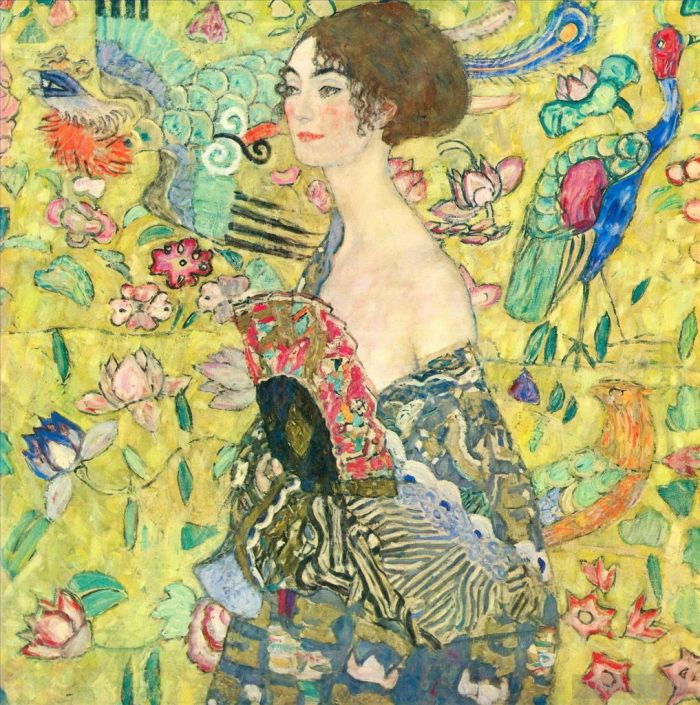 Gustave Klimt Oil Painting - Lady with Fan 2