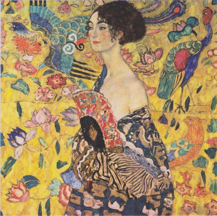 Gustave Klimt Oil Painting - Lady with Fan