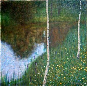 Artist Gustave Klimt's Work - Lakeside with Birch Trees