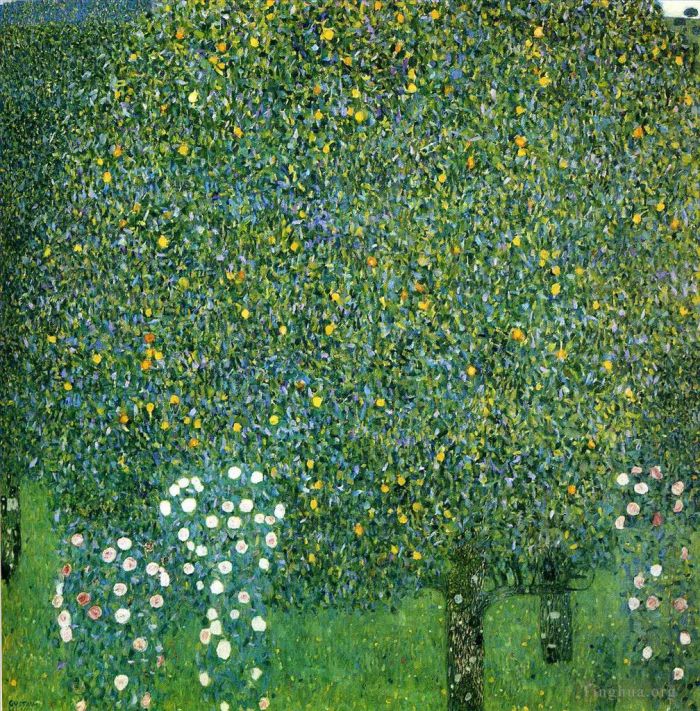 Gustave Klimt Oil Painting - Roses under the Trees