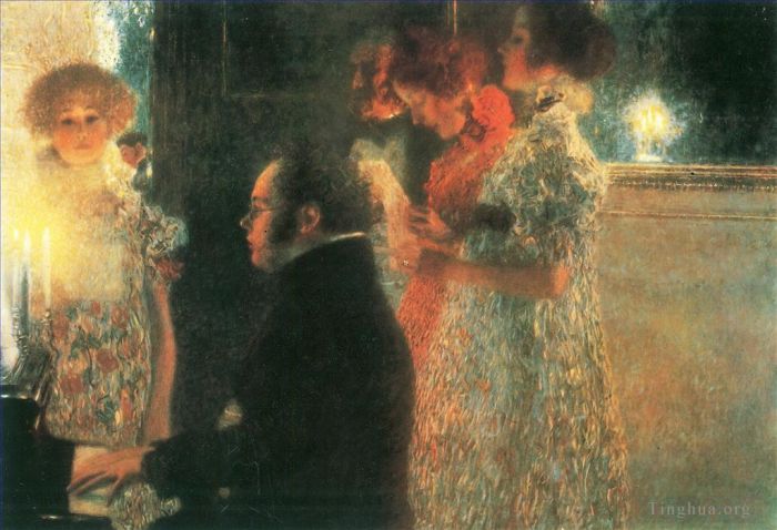 Gustave Klimt Oil Painting - Schubert at the piano I