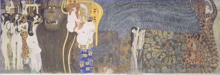 Gustave Klimt Oil Painting - The Beethoven Frieze The Hostile Powers Far Wall
