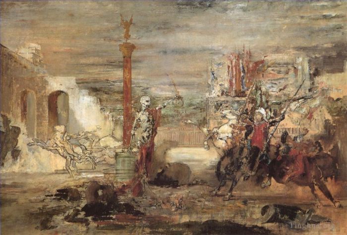 Gustave Moreau Oil Painting - Death Offers Crowns to Winner of the Tournament