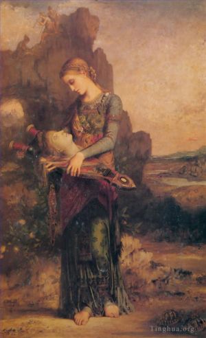 Artist Gustave Moreau's Work - Thracian girl carrying the head of Orpheus on his lyre 1865